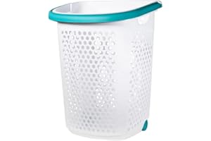 ReMoiz Wheeled Design Clothes Laundry Basket, 70.52 Liter Capacity Mind Reader Basket Collection, 2 Bushel Rolling Plastic Laundry Hamper with Pop-up Handle, White, Large