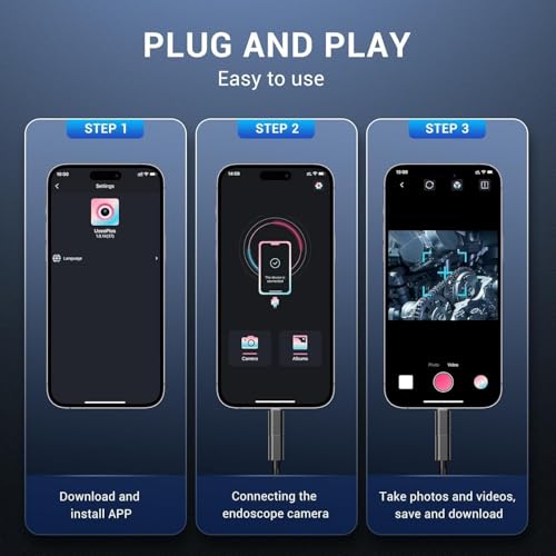 Cámara endoscópica, boroscopio HD de 1920P con 8 luces LED ajustables, cámara de inspección con cable de serpiente semirrígido de 16,5 pies a prueba de agua IP67 para iPhone, iPad y teléfonos Android