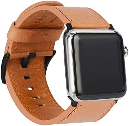 Apple watch leather band, EVAVE 38mm and 42mm Genuine Leather Replacement Band iwatch strap with Stainless Metal Clasp for apple watch Series 2, Series 1 (Vintage Brown 42mm)