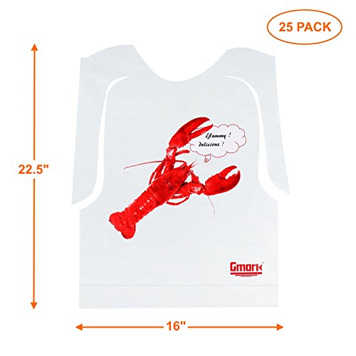 Gmark 25 Pack Disposable Plastic Lobster Bibs Crawfish Bibs Crab Feasts