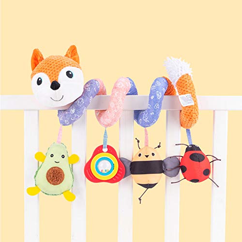 ORZIZRO Car Seat Toys, Baby Plush Spiral Hanging Toys for Stroller Crib Bar Bassinet Car Seat Mobile with Music Box BB Squeaker Rattles- Orange Fox