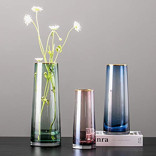 cyl home Vase Flower Arrangement Optic Color Glass Vases with Golden