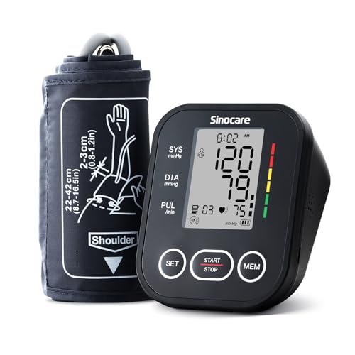 Blood Pressure Monitor, sinocare Upper Arm BPM with Large Cuff 22-42cm, Blood Pressure Monitors for Home Use，One-Button Operation, Dual User, Accurate & Practical
