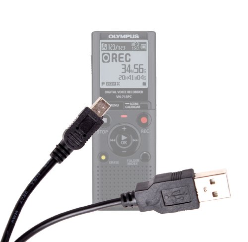 DURAGADGET Mini USB Digital Data Sync Cable for Olympus LS-12 2GB Linear PCM Recorder & VN-711PC Voice Recorder with ME-52 Directional Microphone Kit - Grey