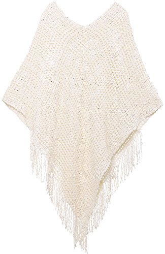 AshopZ Womens Soft Knit Shawl Wrap Tassel Edge Sweater with Sequins,Beige