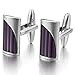 INBLUE Men's 2 PCS Rhodium Plated Enamel Cufflinks Silver Tone Purple Striped Shirt Wedding Business 1 Pair Set