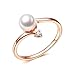 Serend Women 6MM White Simulated Pearl Engagement Ring in 18k Rose Gold Plated