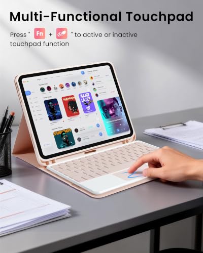 LAMA 7 Colors Backlight Touchpad Keyboard Case for iPad (A16) 11th 2025/10th Gen 2022 Case with Keyboard, Folio Cover with Pencil Holder, Smart Trackpad, Detachable Keyboard for iPad 11th 10th Gen,PK