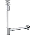 SEABEFORE Brass Round Bottle P-Trap with Pop Up Drain Stopper,1 1/4 Adjustable Basin Sink Waste Drain Trap Kit without Overflow, Chrome P Trap