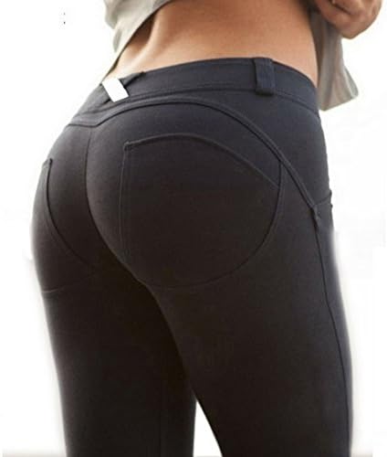 BLUEHUO New Women Low Waist Leggings Push Up Sexy Hip Solid Trousers For Women Fashion Elastic Leggings (Small, Black2)