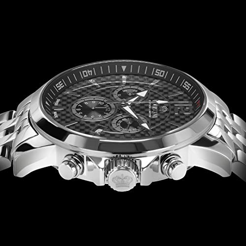LOUIS-XVI-Herren-Armbanduhr-Athos-Stahlband-Silber-Schwarz-Karbon-Chronograph-Analog-Quarz-Edelstahl-801