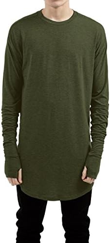 Hotmiss Mens Hip Hop Basic Longline Thumb Hole Cuffs Long Sleeve T