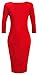 POZON Women's Long Sleeve Scoop Neck Midi Bodycon Pencil Dress Red S