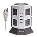 6FT 4 USB 8A Power Strip Tower JACKYLED 3000W/15A 8 Outlet 2 Switches Electric Charging Station Charger USB Hub with Extension Cord for Home Office-White and Grey