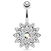 BodyJ4You Belly Button Ring Flower Paved Clear Aurora CZ Crystal 14G Navel Banana Steel Curved Bar