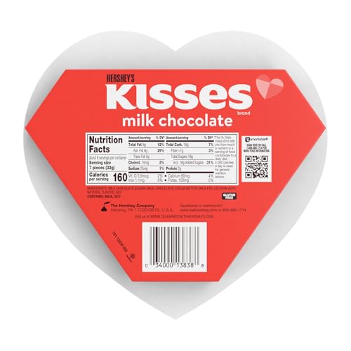 HERSHEY’S KISSES MILK CHOCOLATE, VALENTINE’S CANDY GIFT BOX, 6.5 OZ