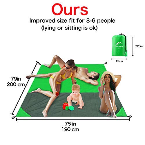 Gamegie Sand Proof Beach Blanket, Large Sand Free Beach Mat Oversized Waterproof Outdoor Sandless Mat Compact and Lightweight Sand Blanket