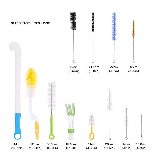 Multipurpose Bottle Brush Set, SEFONE 22 Pcs Stainless Steel Cleaning Brush Cleaner for Washing Cup Mug Straw Brewing Wine Beer Bottle Newborn Feeding Tube Bonus with 1 Pcs Microfiber Cloth - Thumbnail 5