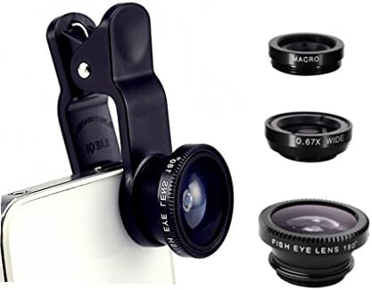 New | HD Optical Glass Lens | 3 in 1 Clip on Universal Phone Camera Lens Kit | 0.67x Wide Angle Lens + 10x Super Marco Lens + 180° Fisheye Lens | Compatible with Most Smartphones &amp; Tablets |Black