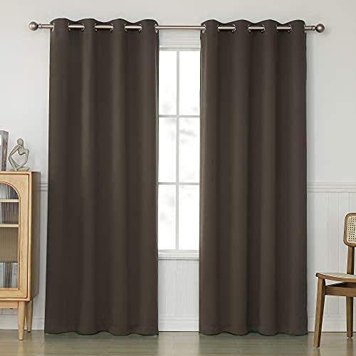 KEQIAOSUOCAI Chocolate Brown Bedroom Blackout Curtains Drapes - Top Ring Thermal Insulated Sun Block Drapery Panels for Living Room, Set of 2, Brown, 52 Inches Wide by 84 Inches Long