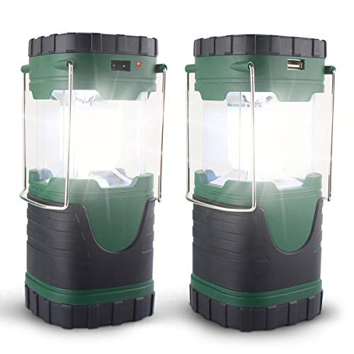 ZUYE Rechargeable Camping Lantern,2 Pack Solar Camp Lights Charge Android Phones Battery Powered Camping LED 3 Charging Modes Camping Accessories Emergency Hurrican Outage Survival Kit - Green 2 Pack