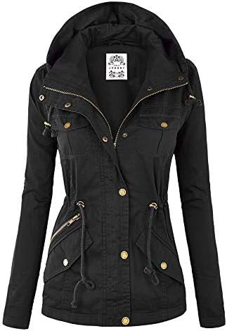 Lock and Love LL WJC643 Womens Pop of Color Parka Jacket S Black