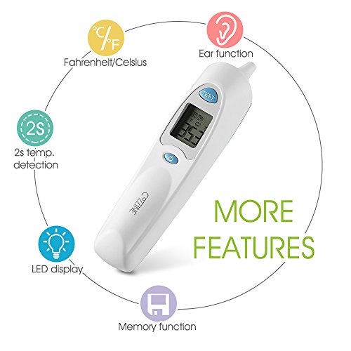 Ear Thermometer, Cozzine Medical Infrared Digital Ear Thermometer Suitable For Baby, Infant, Kids, Toddler and Adults with FDA and CE approved.(Battery Included)