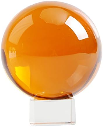 Qianruna 3.1 Inch (80mm) Crystal Glass Ball Feng Shui Crystal Sphere with Stand for Home Decor Gifts (Amber)