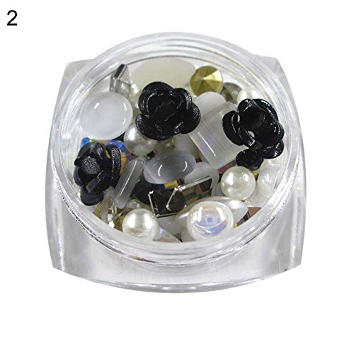 Braceus Nail Art Decals, Multi-shape Rose Flower Faux Pearl Rhinestone 3D Nail Art DIY Manicure Decor