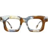 FYTOO Thick Square Blue Light Blocking Glasses, Marbled Acetate Frame Anti Eye Strain Computer Gaming Glasses for Women Men
