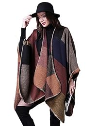 Epsion Women's Color Block Shawl Wrap Plus Size Cardigan Poncho Cape Open Front Long Winter Sweater Coat