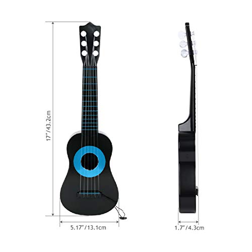 WEY&FLY Kids Toy Guitar 6 String, Baby Kids Cute Guitar Rhyme Developmental Musical Instrument Educational Toy for Toddlers (Black/Blue)