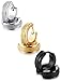 Stainless Steel Womens Hoop Earrings for Men Huggie Ear Piercings Hypoallergenic 20G (3pair Silver+Gold+Black)