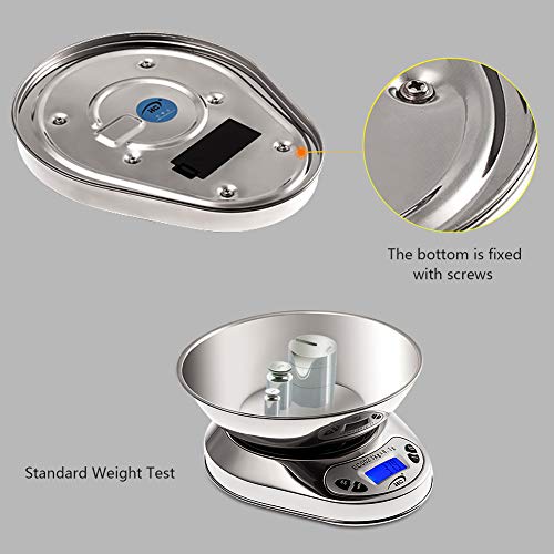 Hochioce Digital Food Kitchen Scales, Multifunction Kitchen Scales, Removalble Bowl for Cooking and Baking,0.1g High Precision Scales, LCD Display,Stainless Steel-Silver