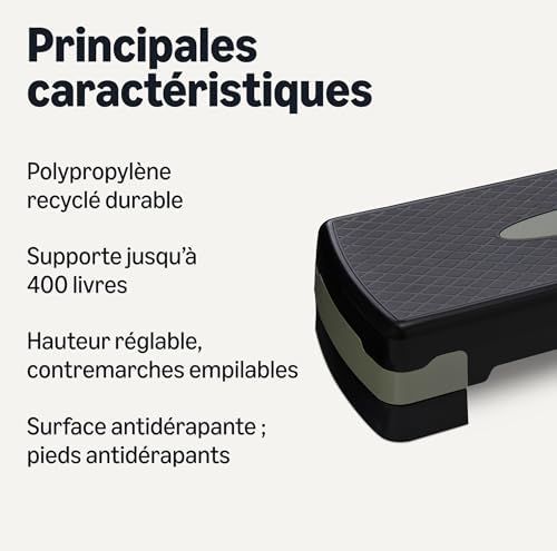 Plateforme de Step Aérobique, Stepper d'Exercice Réglable Pour la Maison, 68.58cm, Noir/Gris