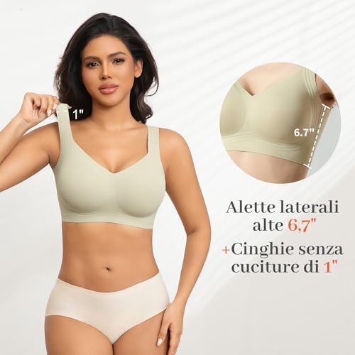 Reggiseno Senza Ferretto Donna-Scollo a V Senza Cuciture Seamless, Imbottitura Rimuovibile e Cinghie Regolabili, Comodo con Supporto Quotidiano