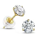 925 Sterling Silver Stud Earring 14K Gold Plated 1.5 Carat Brilliant Cut Simulated Diamond CZ Stud Earrings For Women (Yellow)