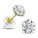 14K Gold Plated Earrings 1.5 Carat Brilliant Cut Simulated Diamond CZ Silver Stud Earrings For Women (Yellow)