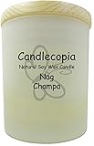 Candlecopia Nag Champa Scented Soy Candle - Woody notes similar to patchouli, with touches of powder, musk, amber, and vanilla - 80+ Hours Burn Time in 14 ounce Frosted Jar with Wooden Lid