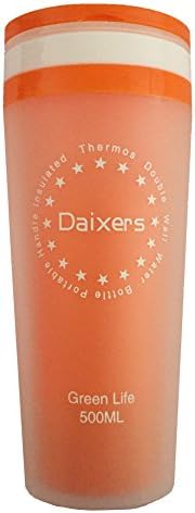 Daixers Portable Handle Plastic Insulated Thermos Double Wall Water Bottle Coffee Cup 500ml (Orange)