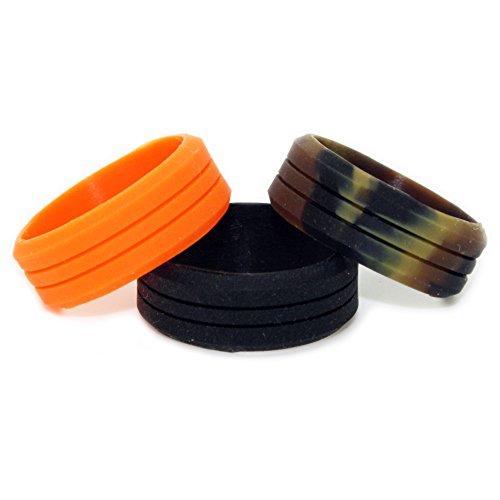 1CAMO Camo Silicone Rings - 3 Pack (Orange, Camouflage, Black) - US Size 10