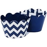 MINI Cupcake Wrappers Blue, Nautical Navy Blue Chevron Baby Shower Decorations, 24 Wraps