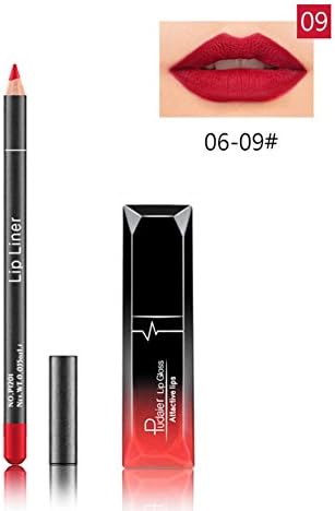 LTUI pudaier Long Lasting Moisturizing Waterproof Matte Lipstick Lip Liquid Gloss+Lip Liner Pencil Daily Nude,Party Sexy Red Colour Cosmetics Set,Creative Full Lips (I)