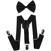 Vikodah Kids Suspenders Set for Boys Girls Toddlers Adjustable Elastic Belts with Bowtie Clips 2-10Y