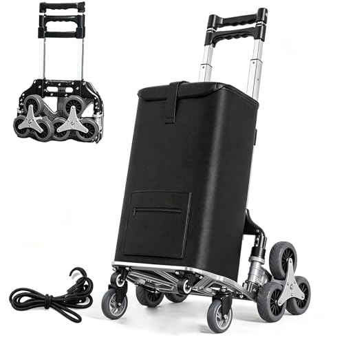 ALISMAEEL Stair Climbing Cart 70KG Capacity Foldable Trolley Cart with Wheels,Thickened Aluminum Alloy Frame Silent Stair Climbing Wheels Elastic Rope Detachable Shopping Bag, for Home and Office