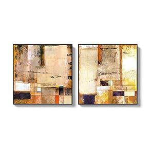 2 Piece Framed Canvas Wall Art for Living Room, Bedroom Colorful Abstract Geometry Canvas Prints for Home Decoration Ready to Hang - 16"x16"x2 Panels