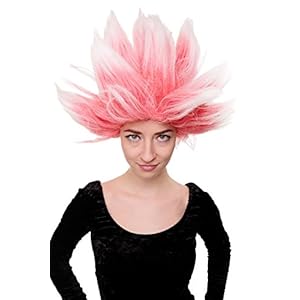 WIG ME UP ® – LM-19-PC3TP60 Peluca Carnaval Demonio Fuego Loki Diablo científico Loco Rojo Blanco