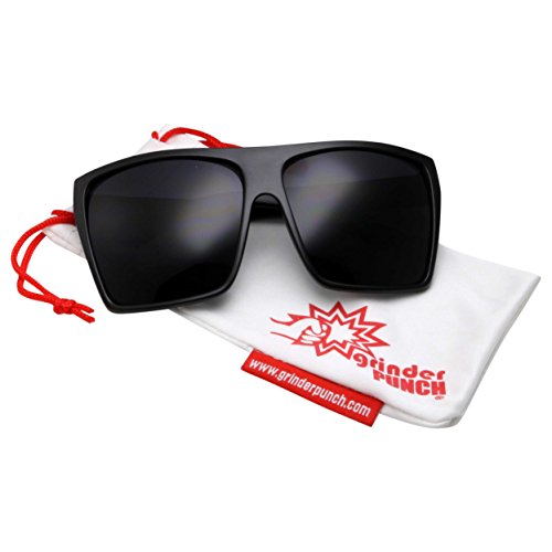 grinderPUNCH All Black Limo Dark Rectangular Flat Top Mob Oversized Sunglasses