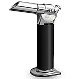 Gift Wrap. Premium Chef Culinary Butane Torch Lighter, Refillable Handheld Kitchen Cooking Blow Torch with Flame Lock and Adjustable Flame for Crème Brulee, Food, Cigar and Welding (Gas Not Included)