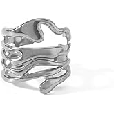 XUN Zhe Irregular Ring For Women Open Adjustable Lines Finger Rings Punk Hollow Wide Band Stackable Rings Dainty Stacking Wrap Knuckle Ring Jewelry Gifts